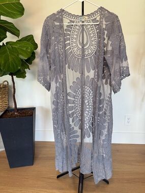 Rebellion Gray Lace Floral Kimono Overlay